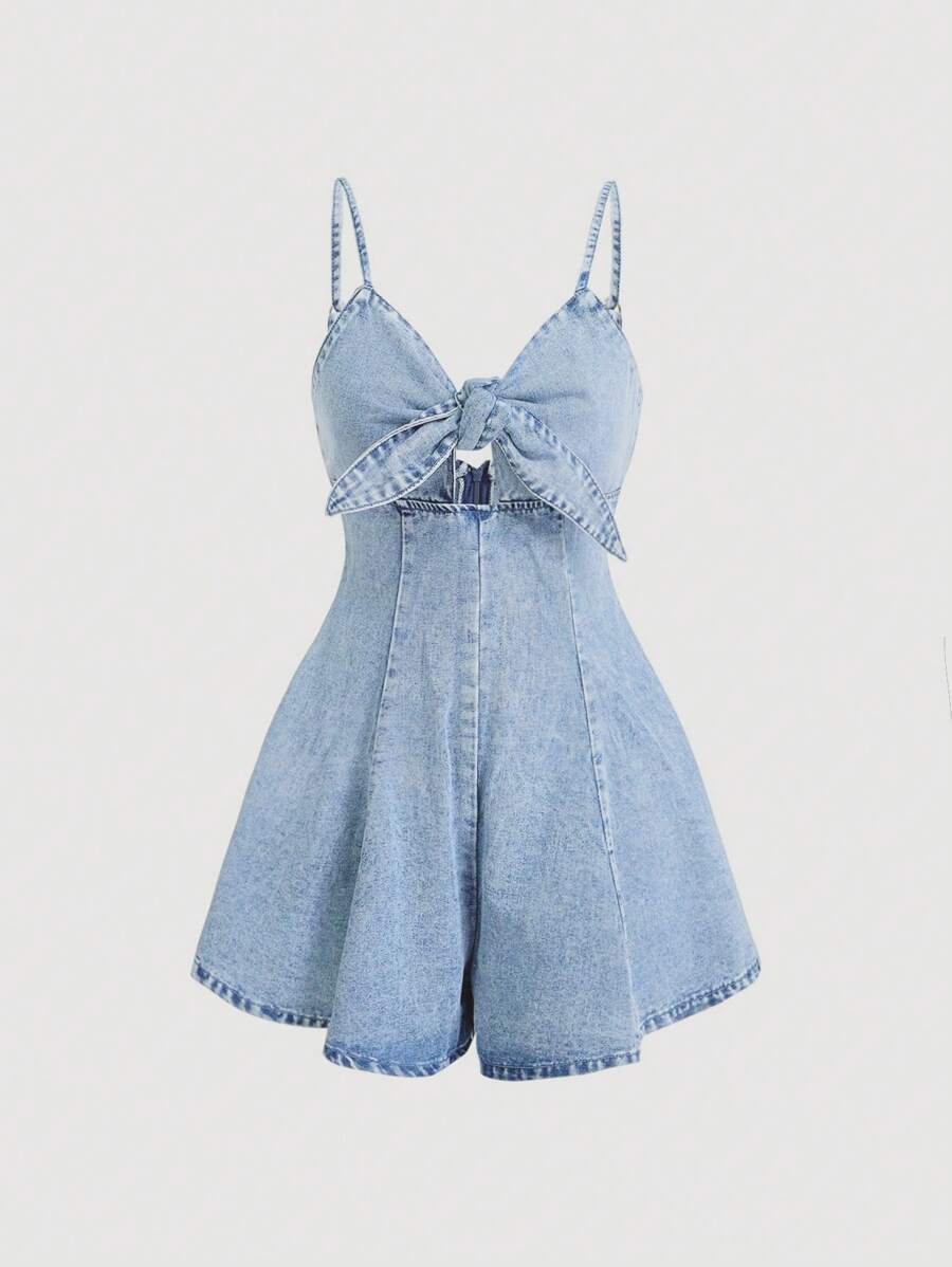 SHEIN MOD Macacão Denim Vintage Sexy Feminino, Macaquinho com Alças, Azul | SHEIN Brasil