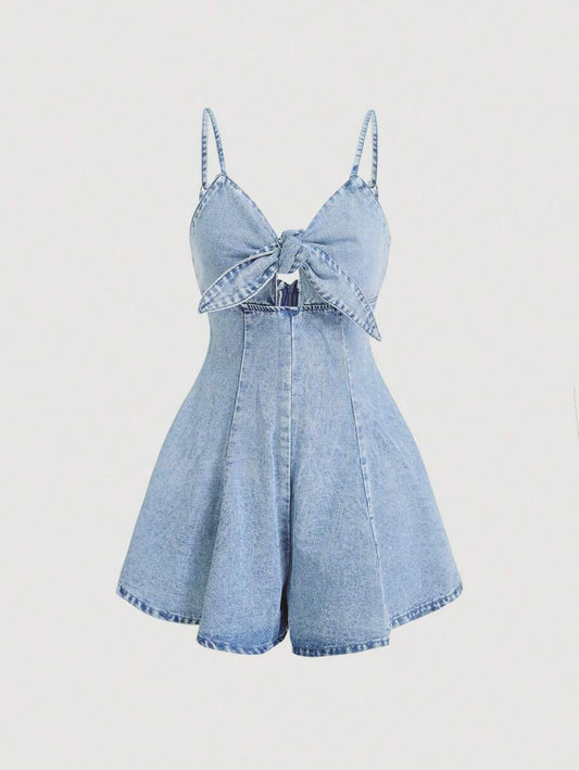 SHEIN MOD Macacão Denim Vintage Sexy Feminino, Macaquinho com Alças, Azul | SHEIN Brasil