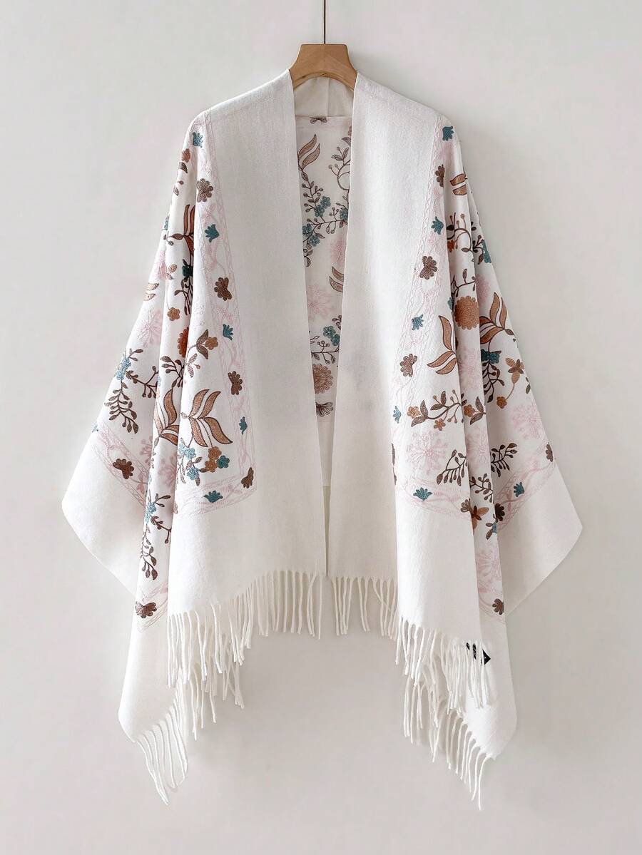 1 Peça Lenço Bordado Feminino, Lenço de Cashmere Sintético, Xale de Viagem com Borlas Estilo Boêmio Grosso e Quente para Outono/Inverno | SHEIN Brasil