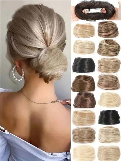 Coque de Cabelo Sintético de 3 Polegadas, Fixado com Elásticos, Pode Ser Preso nas Pontas do Cabelo para Estender o Coque, Adequado para Mulheres, Pode Ser Usado como Elásticos de Cabelo para Rabo de Cavalo, Academia, Esporte, Corrida, Acessórios de Belez