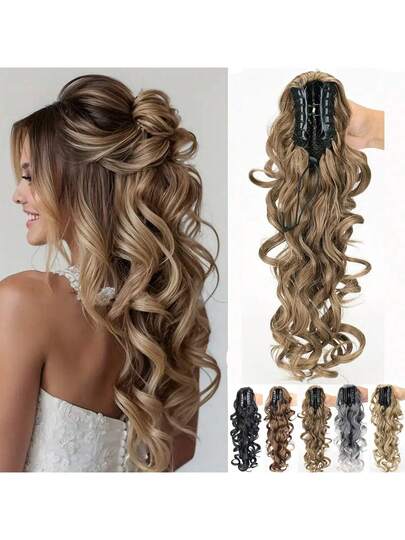 Presilha de Cabelo Sintético Encaracolado Elástico, Extensões de Rabo de Cavalo Preto e Marrom Fofas, Acessórios de Cabelo, Presilhas de Cabelo Elegantes, Grampo de Cabelo da Moda para Praia e Férias de Verão | SHEIN Brasil
