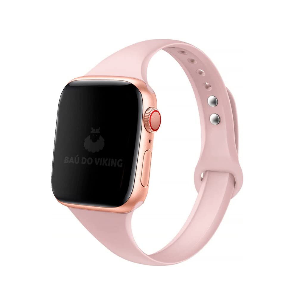 Pulseira Silicone Sport Fina Esportiva Slim, compatível com Apple Watch (42mm/44mm/45mm, Rosa Antigo)