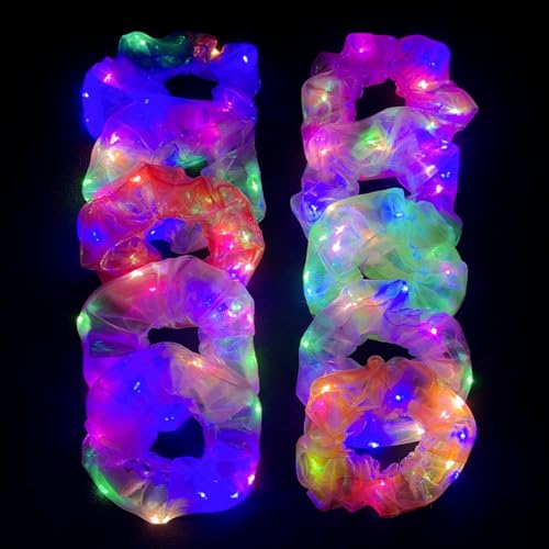 10 peças de elásticos de LED para mulheres – Scrunchies elásticos elásticos para meninas, cabelo liso com vários modos de luz, acessórios de cabelo que brilham no escuro para Natal, verão, praia,