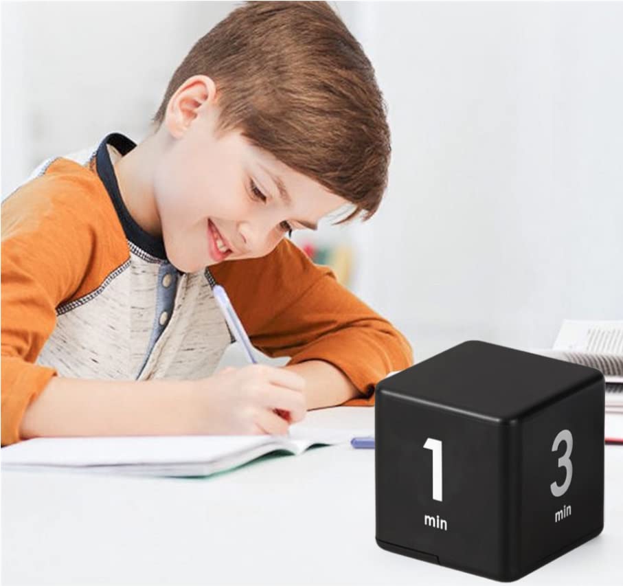 Feilifan Cubo Timer, Kid Focus Study Timer Kitchen Work Timer Time Block Cube Gravity Flip Time Block Cube 1-3-5-10 Minutos Gerenciamento de Tempo, Preto