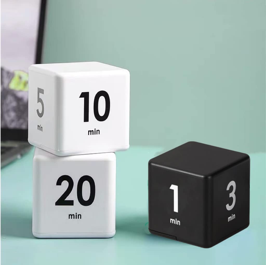 Feilifan Cubo Timer, Kid Focus Study Timer Kitchen Work Timer Time Block Cube Gravity Flip Time Block Cube 1-3-5-10 Minutos Gerenciamento de Tempo, Preto