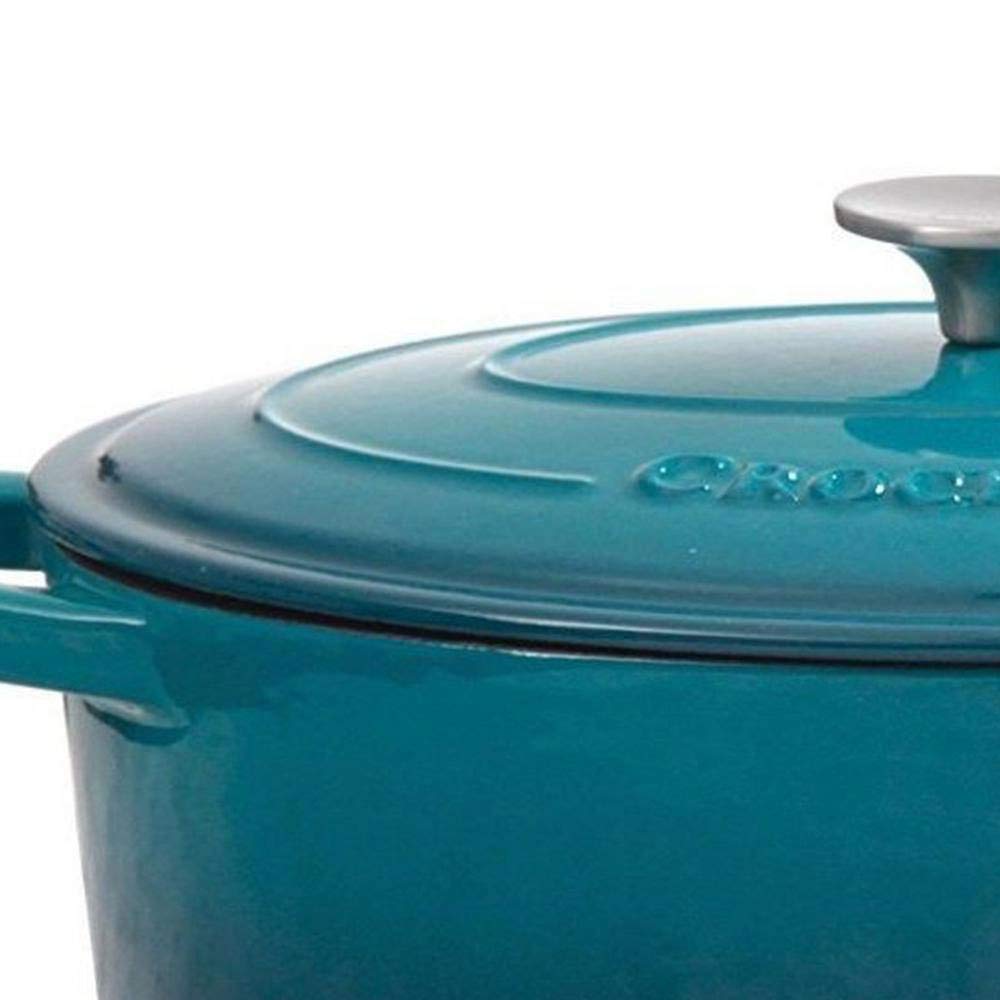 Crock-Pot Artisan Forno holandês redondo esmaltado de ferro fundido, 5 quartos, azul-petróleo ombré