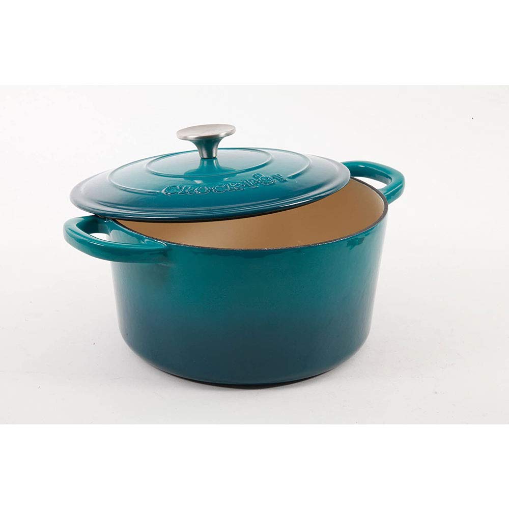 Crock-Pot Artisan Forno holandês redondo esmaltado de ferro fundido, 5 quartos, azul-petróleo ombré