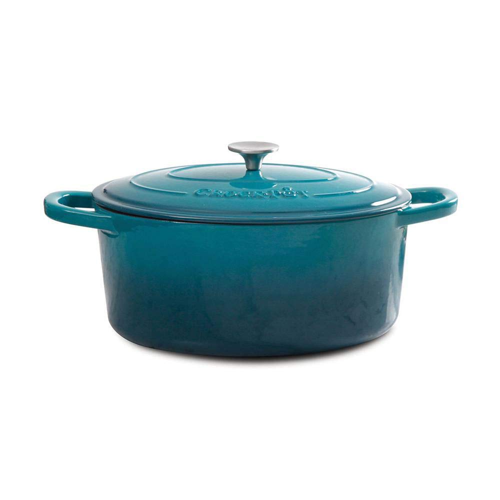 Crock-Pot Artisan Forno holandês redondo esmaltado de ferro fundido, 5 quartos, azul-petróleo ombré