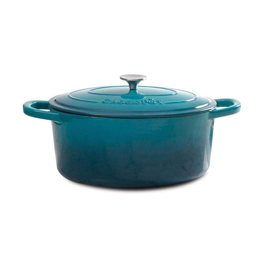 Crock-Pot Artisan Forno holandês redondo esmaltado de ferro fundido, 5 quartos, azul-petróleo ombré