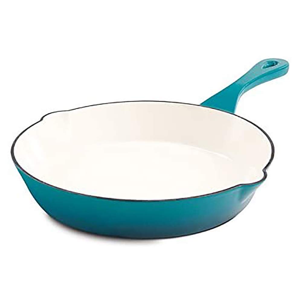 Crock Pot Frigideira redonda de ferro fundido esmaltado de 25 cm, verde-azulado