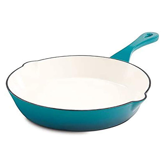 Crock Pot Frigideira redonda de ferro fundido esmaltado de 25 cm, verde-azulado