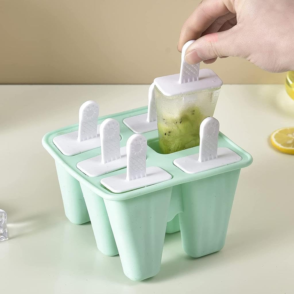 Forma de Picolé em Silicone, 6 Cavidades, com Palitos Reutilizáveis, Flexível, Fácil Desenforme, Molde para Sorvetes e Gelados Caseiros - Cores Variadas