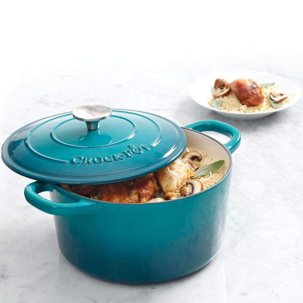 Crock-Pot Artisan Forno holandês redondo esmaltado de ferro fundido, 5 quartos, azul-petróleo ombré