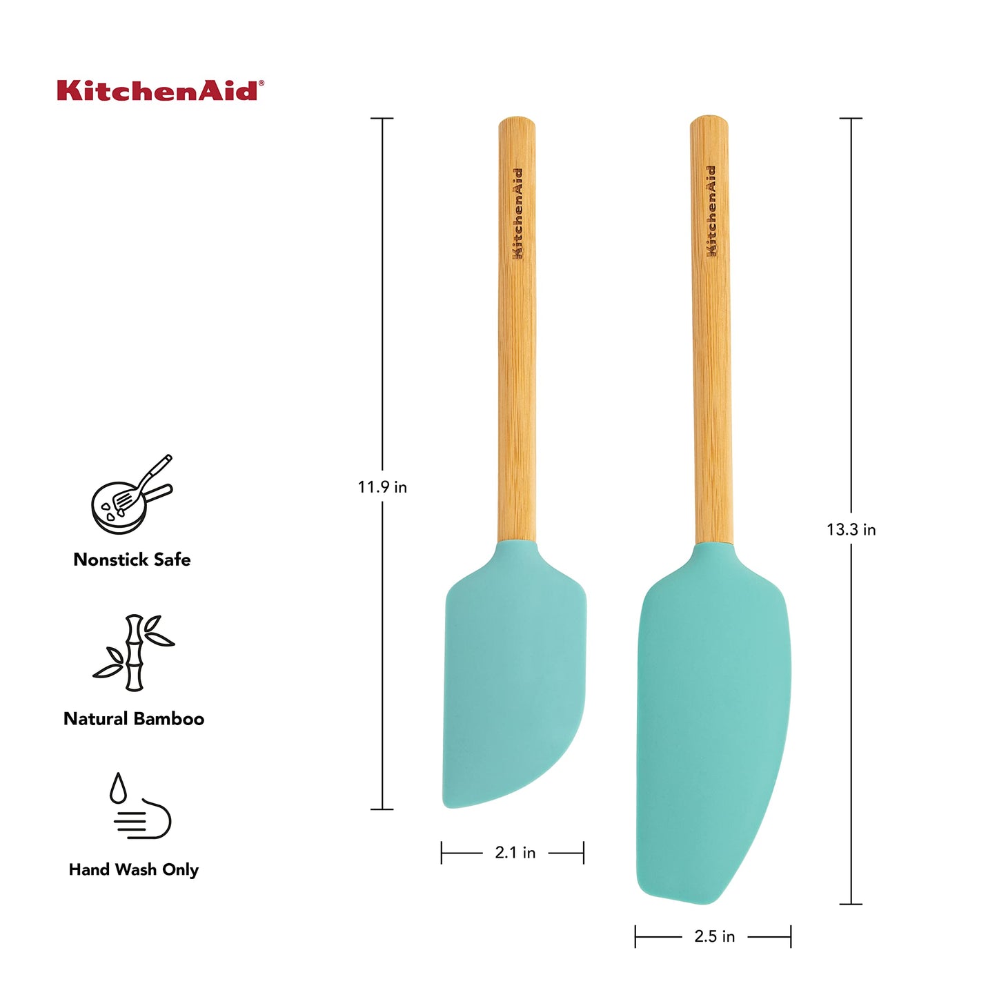 KitchenAid Conjunto de espátulas de bambu, 2 peças, Aqua Sky 2
