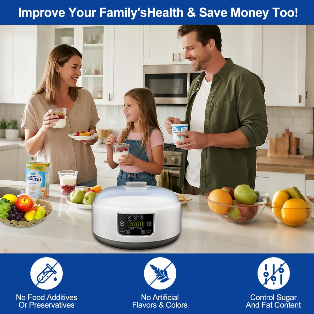 Máquina de iogurte probiótico, máquina de iogurte totalmente automática de 1,2 litro, máquina de iogurte com controle de temperatura e tempo, iogurte para iogurte grego caseiro, vegano