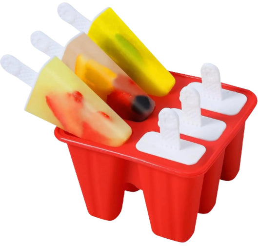 Forma de Picolé em Silicone, 6 Cavidades, com Palitos Reutilizáveis, Flexível, Fácil Desenforme, Molde para Sorvetes e Gelados Caseiros - Cores Variadas