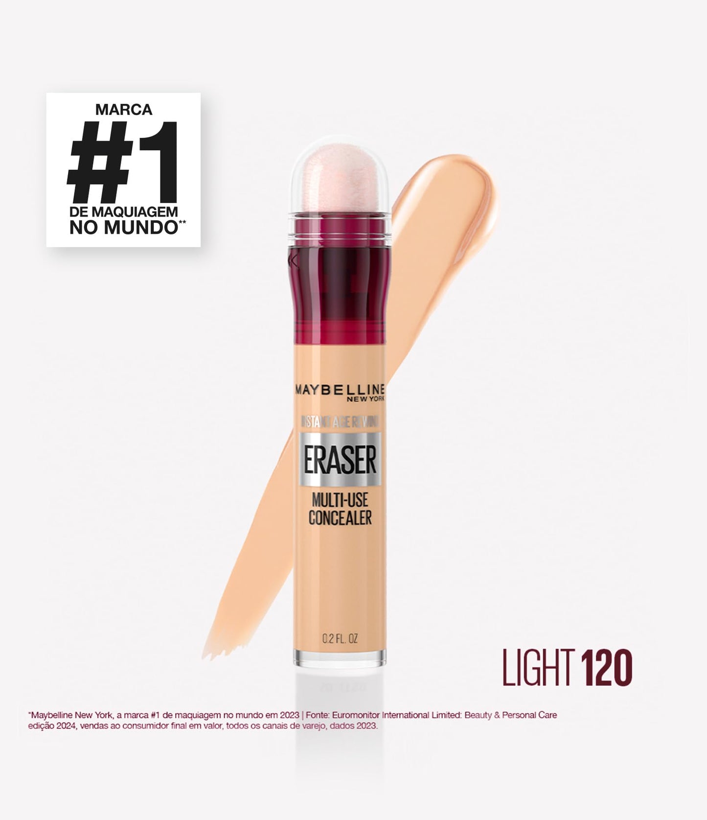 Maybelline NY Instant Age Rewind Corretivo Líquido, Multiuso que Corrige Olheiras e Linhas Finas, Contorna e Ilumina, Alta Cobertura e Fórmula Vegana, Cor 120 Light, 6ml