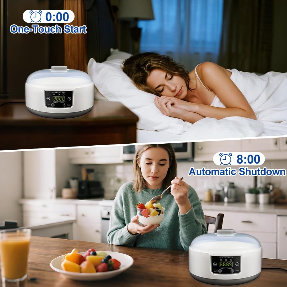 Máquina de iogurte probiótico, máquina de iogurte totalmente automática de 1,2 litro, máquina de iogurte com controle de temperatura e tempo, iogurte para iogurte grego caseiro, vegano