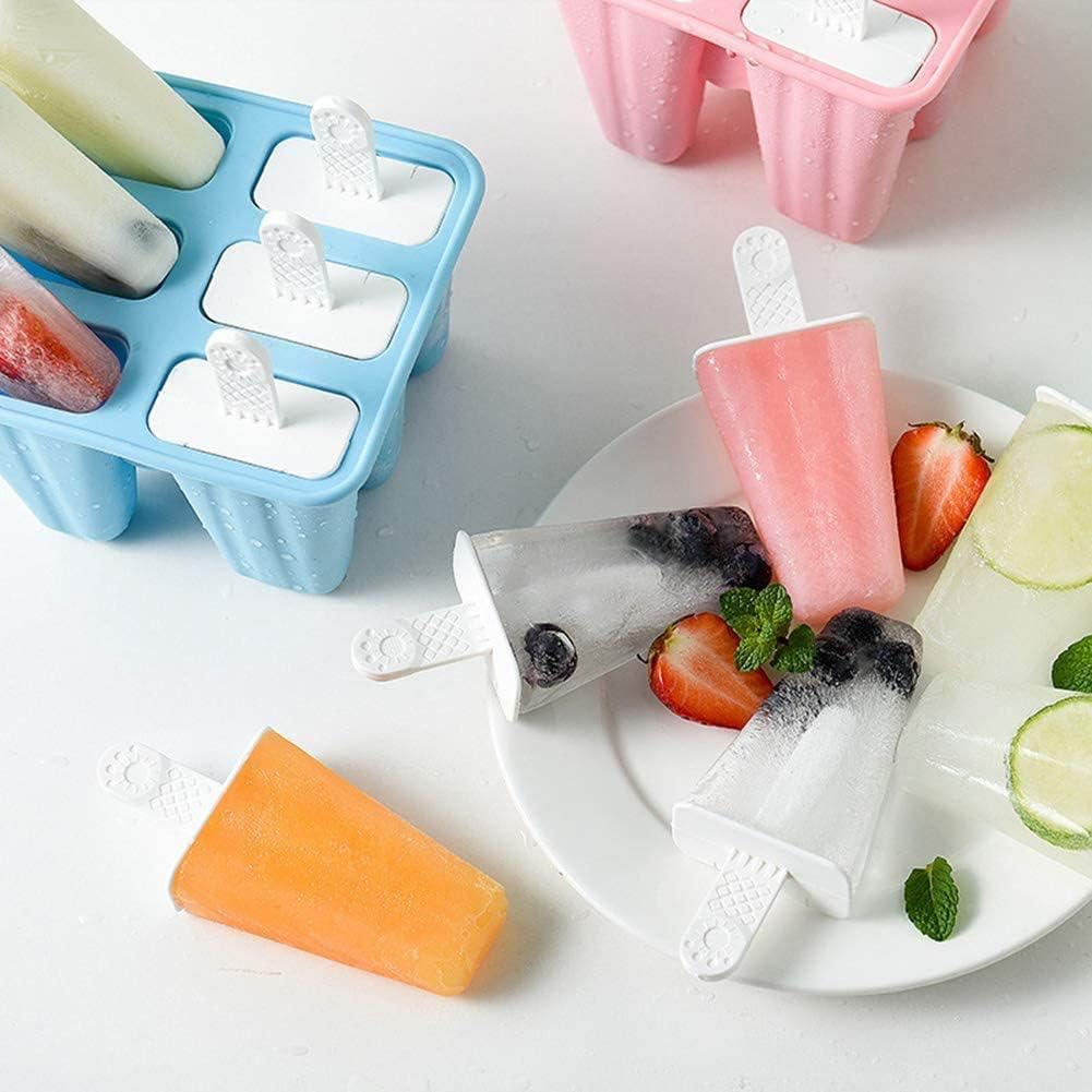 Forma de Picolé em Silicone, 6 Cavidades, com Palitos Reutilizáveis, Flexível, Fácil Desenforme, Molde para Sorvetes e Gelados Caseiros - Cores Variadas