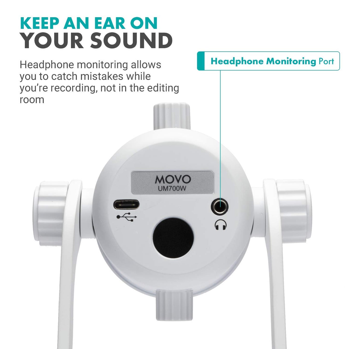 Microfone USB de mesa Movo UM700W branco para computador - Mic de estúdio com 4 padrões de captação - Microfone de jogo USB para PC, Mac e Android - Melhor microfone para gravação de podcast e configuração de streaming