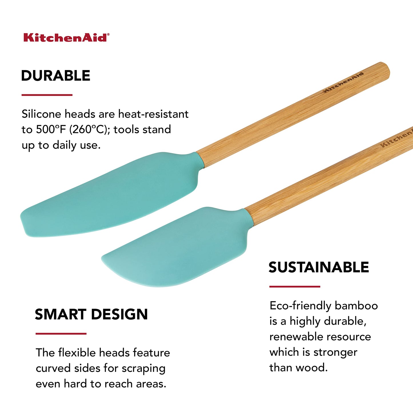 KitchenAid Conjunto de espátulas de bambu, 2 peças, Aqua Sky 2