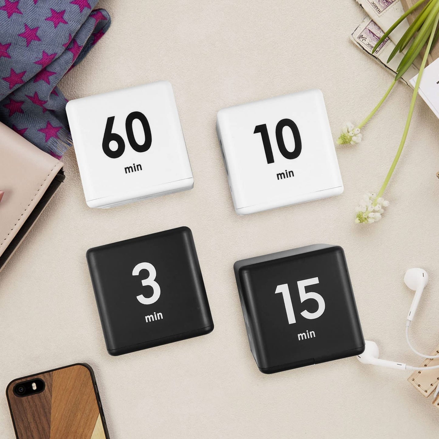 Feilifan Cubo Timer, Kid Focus Study Timer Kitchen Work Timer Time Block Cube Gravity Flip Time Block Cube 1-3-5-10 Minutos Gerenciamento de Tempo, Preto