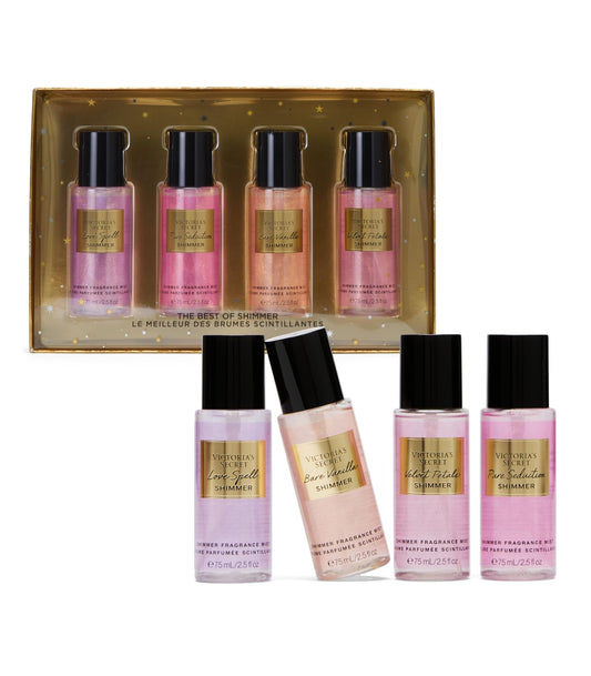 Victoria's Secret Fragrance Mist Collection Conjunto de 4 peças de mini névoa cintilante, aromas sortidos, conjunto de presente para mulheres