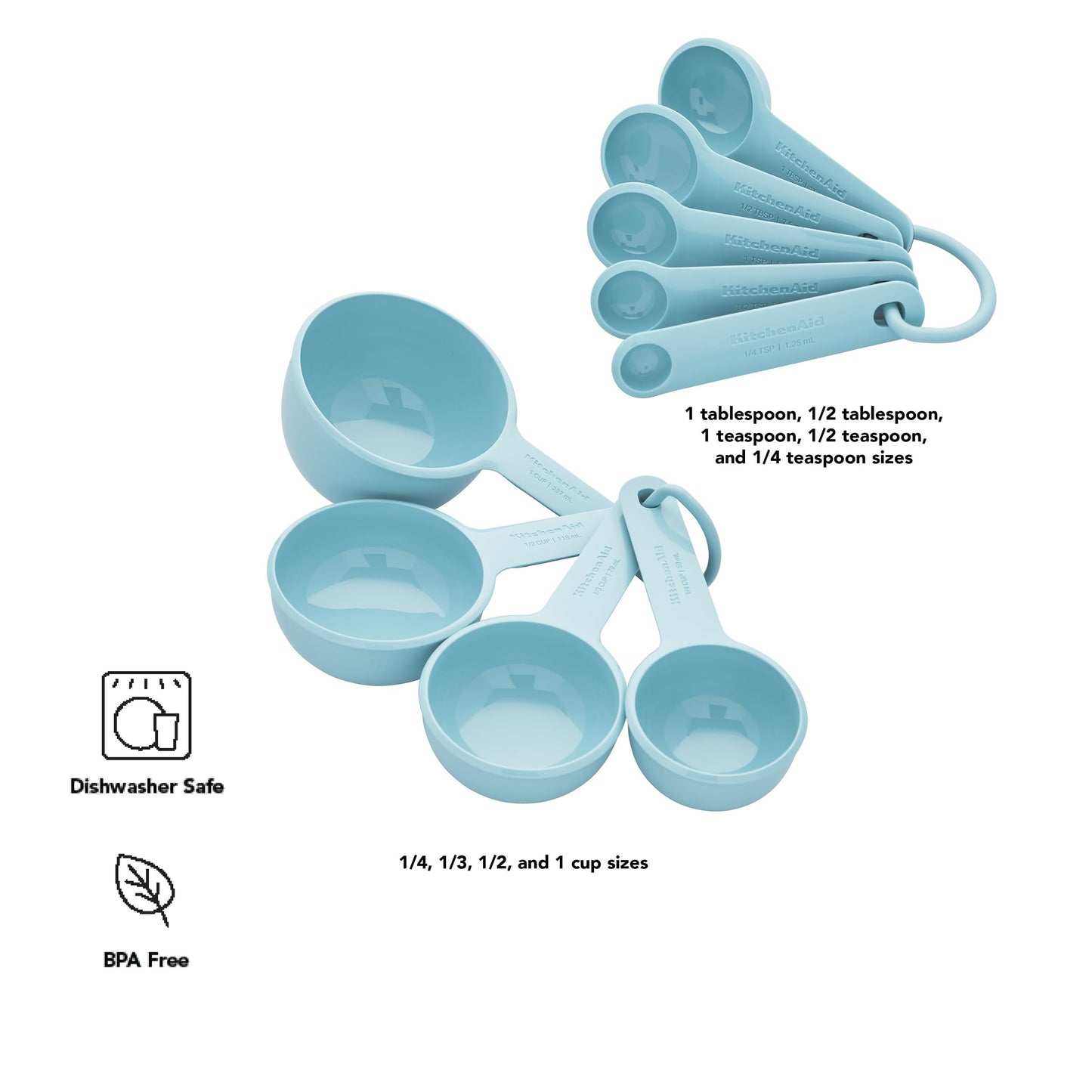 KitchenAid Conjunto de copos e colheres medidores, água mineral, 9 peças