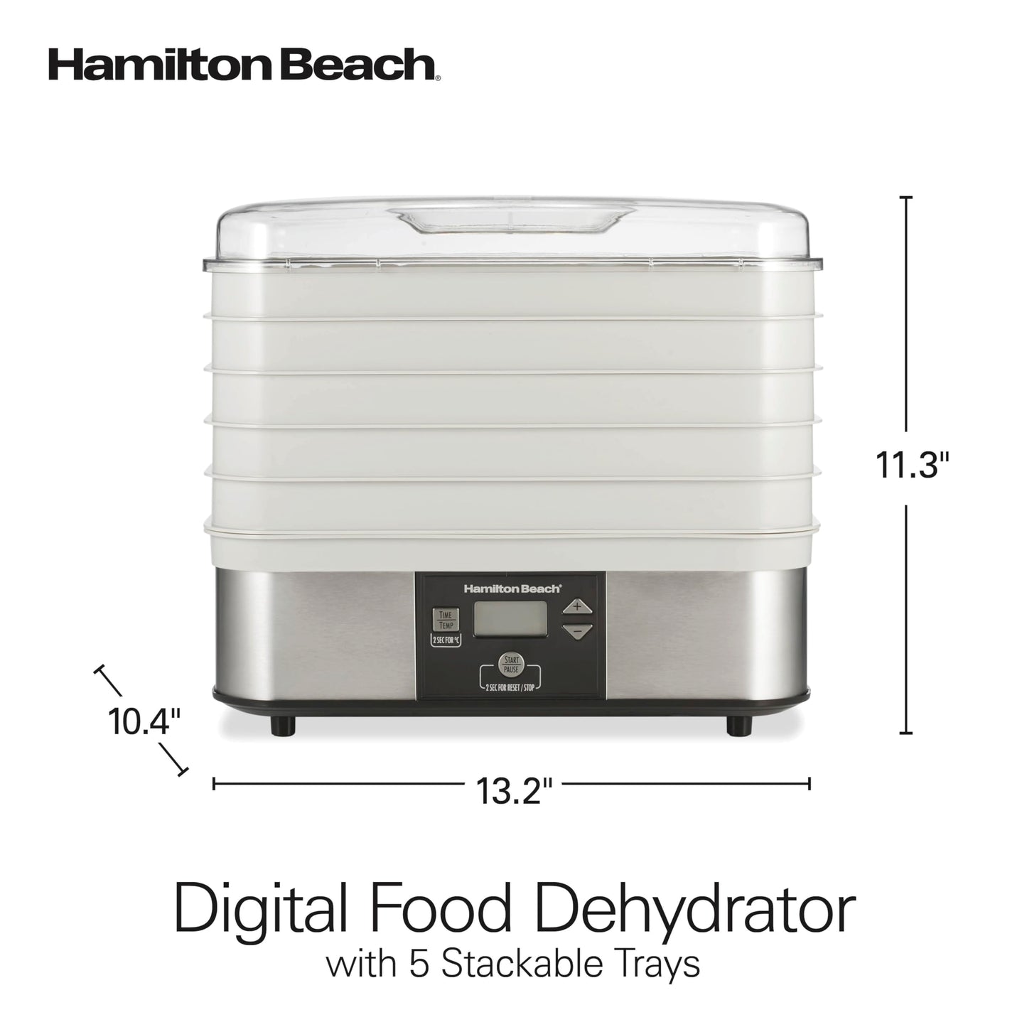 Hamilton Beach Desidratador digital de alimentos para frutas e macarrão, vegetais e mais, 5 bandejas, temperatura ajustável, temporizador de 48 horas + desligamento automático, cinza (32100A)