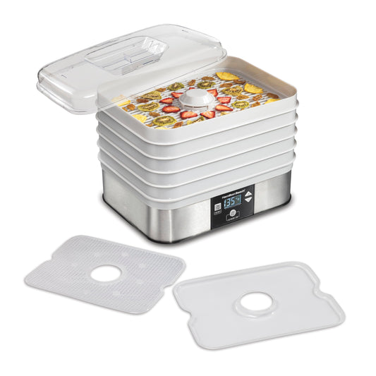 Hamilton Beach Desidratador digital de alimentos para frutas e macarrão, vegetais e mais, 5 bandejas, temperatura ajustável, temporizador de 48 horas + desligamento automático, cinza (32100A)
