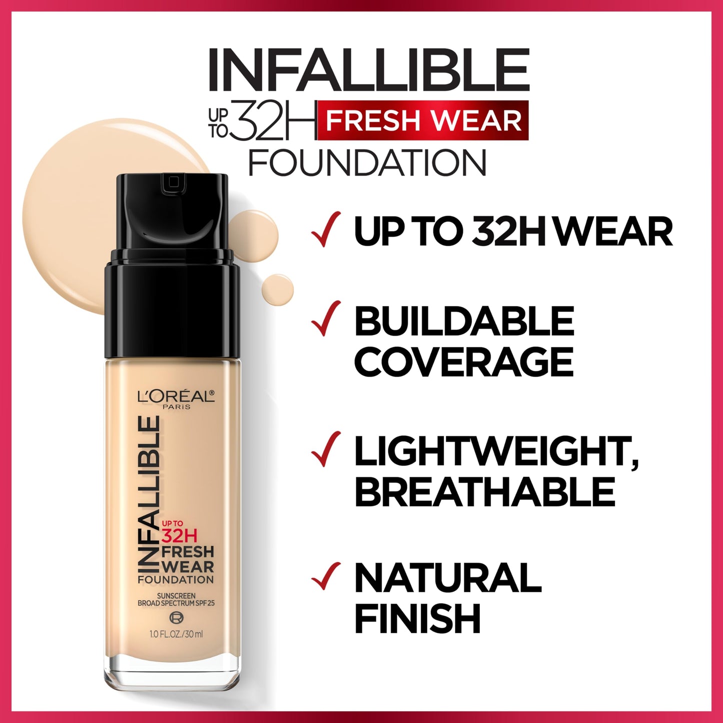 L'Oreal Paris Makeup Infallible Up to 24 Hour Fresh Wear Foundation, Beige Ivory, 1 Ounce