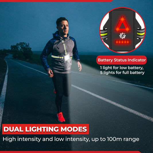 LUMEFIT Run Light, Running Light for Runners Chest LED Lamp - 90° Adjustable Beam Angle, 500 Lumen 360 Degree Reflective Band, USB Rechargeable - Front Body Torch Rear Safety Warning, Jogging Hiking