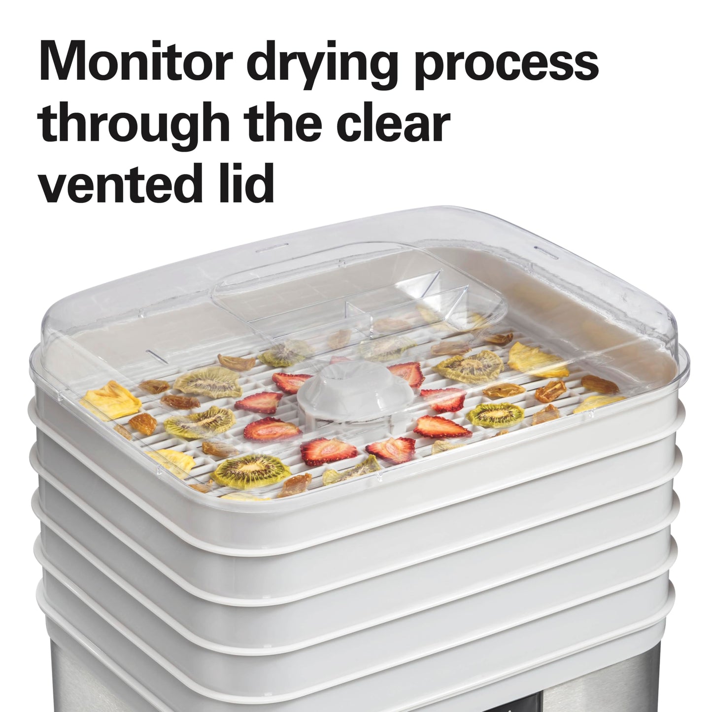 Hamilton Beach Desidratador digital de alimentos para frutas e macarrão, vegetais e mais, 5 bandejas, temperatura ajustável, temporizador de 48 horas + desligamento automático, cinza (32100A)