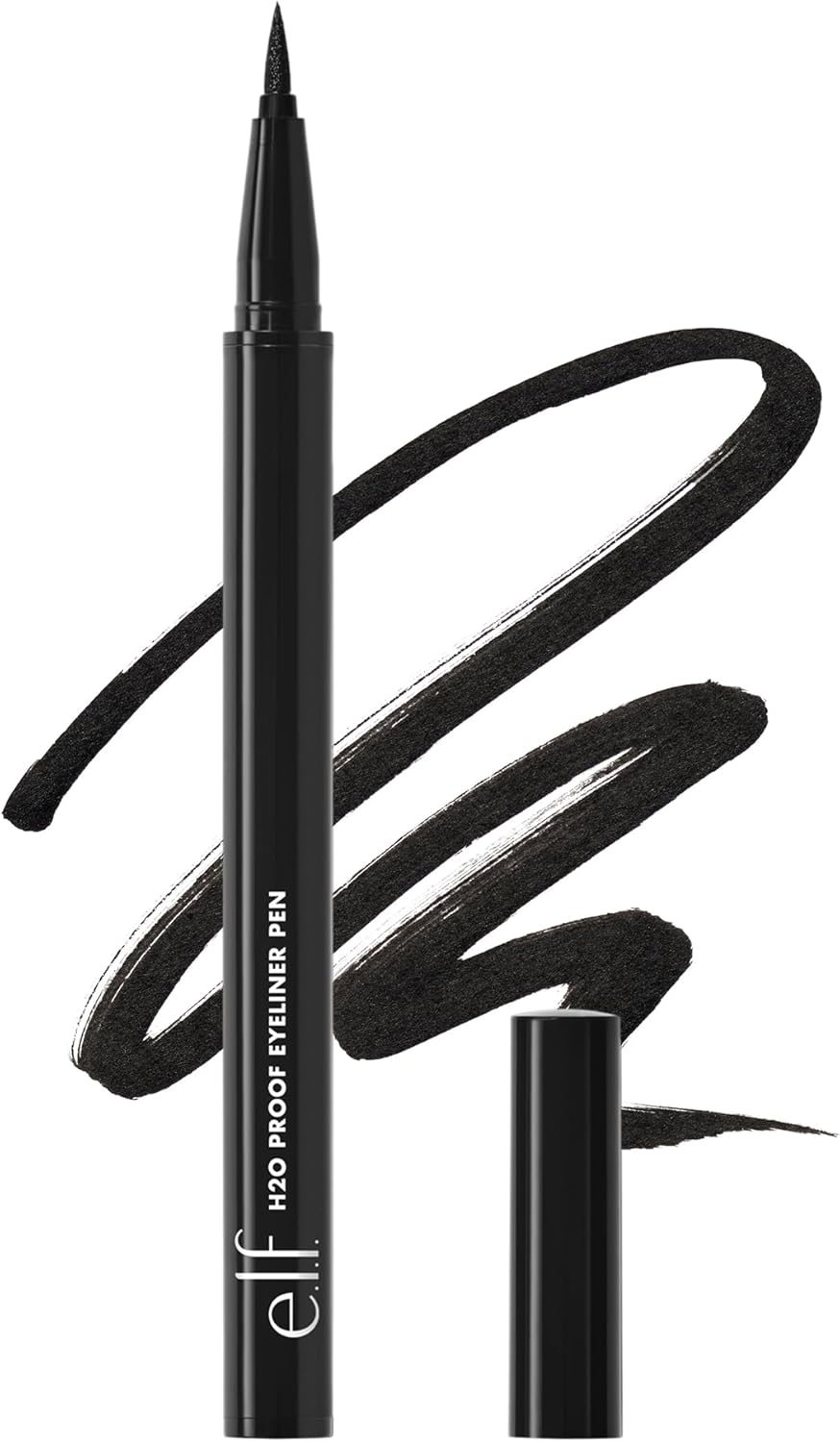 Caneta delineadora elf H2O Proof, ponta de feltro, fórmula líquida à prova d'água, preto azeviche, 0,02 Onça Líquida(0,7 ml)